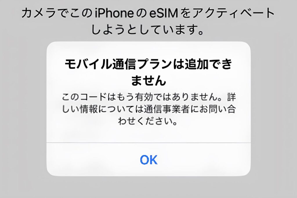 esimの開通に失敗したときの画面